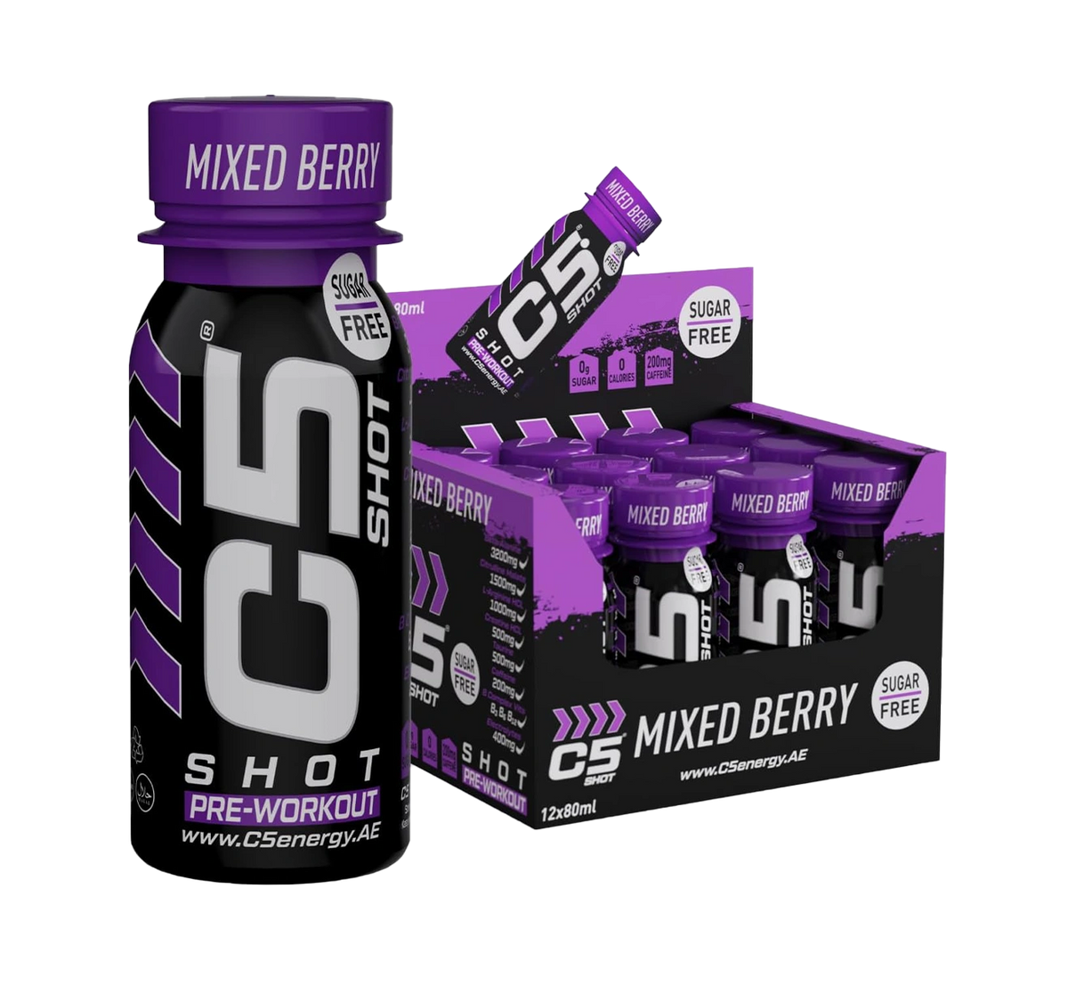 C5 SHOT Pre-Workout Drink | 80ml Liquid Energy Shot | 200mg Caffeine - Mixed Berry - Ultramade