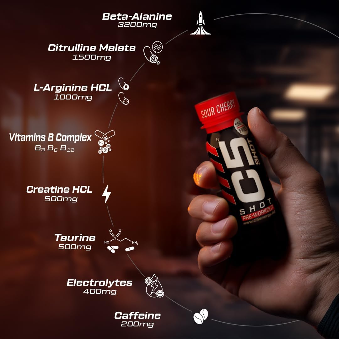 C5 SHOT Pre-Workout Drink | 80ml Liquid Shot | 200mg Caffeine - Sour Cherry - photo 4