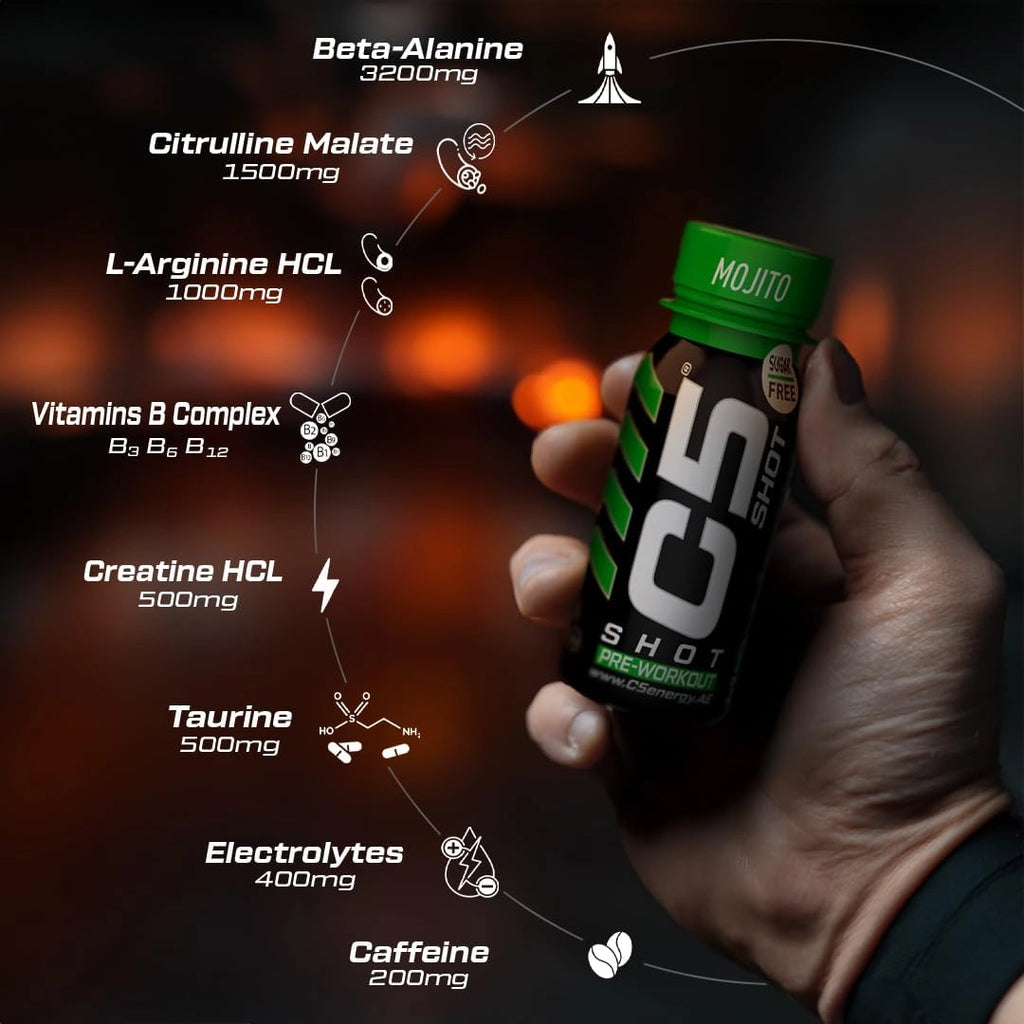 C5 SHOT Pre-Workout Drink | 80ml Liquid Shot | 200mg Caffeine - Mojito - photo 4