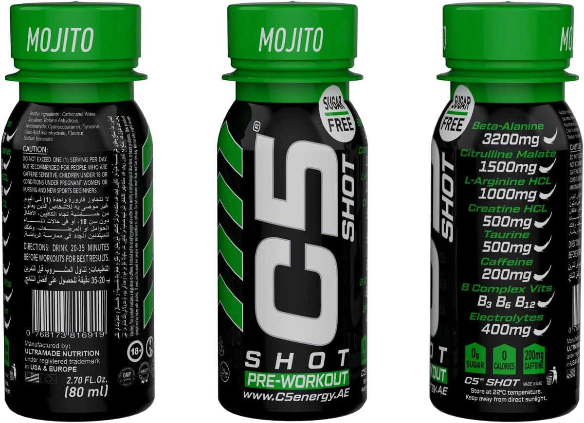 C5 SHOT Pre-Workout Drink | 80ml Liquid Shot | 200mg Caffeine - Mojito - photo 2