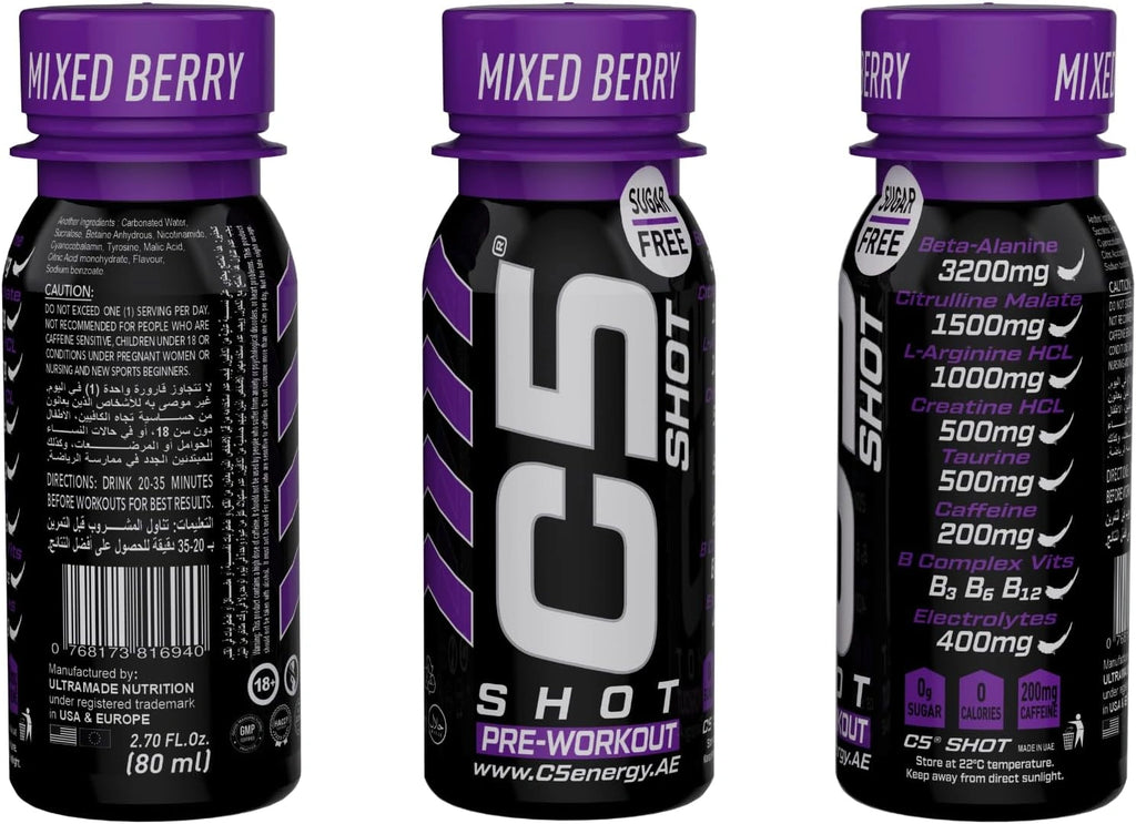 C5 SHOT Pre-Workout Drink | 80ml Liquid Shot | 200mg Caffeine - Mixed Berry - photo 2