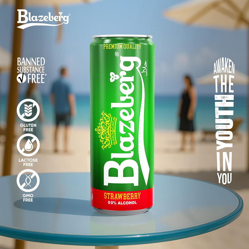 Blazeberg Strawberry Malt Flavour Drink, 0.0% Alcohol, Banned Substance Free, 355ml, Pack - photo 2