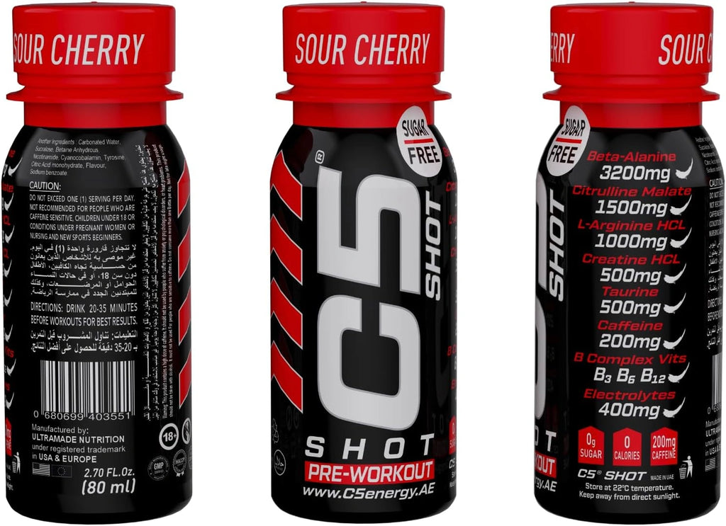 C5 SHOT Pre-Workout Drink | 80ml Liquid Shot | 200mg Caffeine - Sour Cherry - photo 2