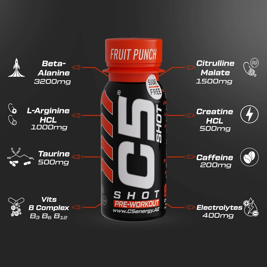 C5 SHOT Pre-Workout Drink | 80ml Liquid Shot | 200mg Caffeine - Sour Cherry - photo 5