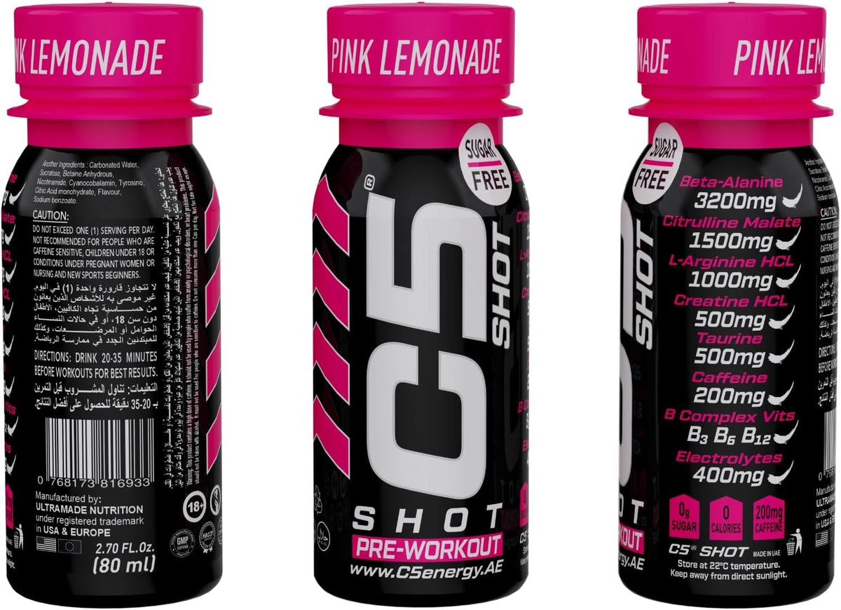 C5 SHOT Pre-Workout Drink | 80ml Liquid Shot | 200mg Caffeine -Pink Lemonade - photo 2