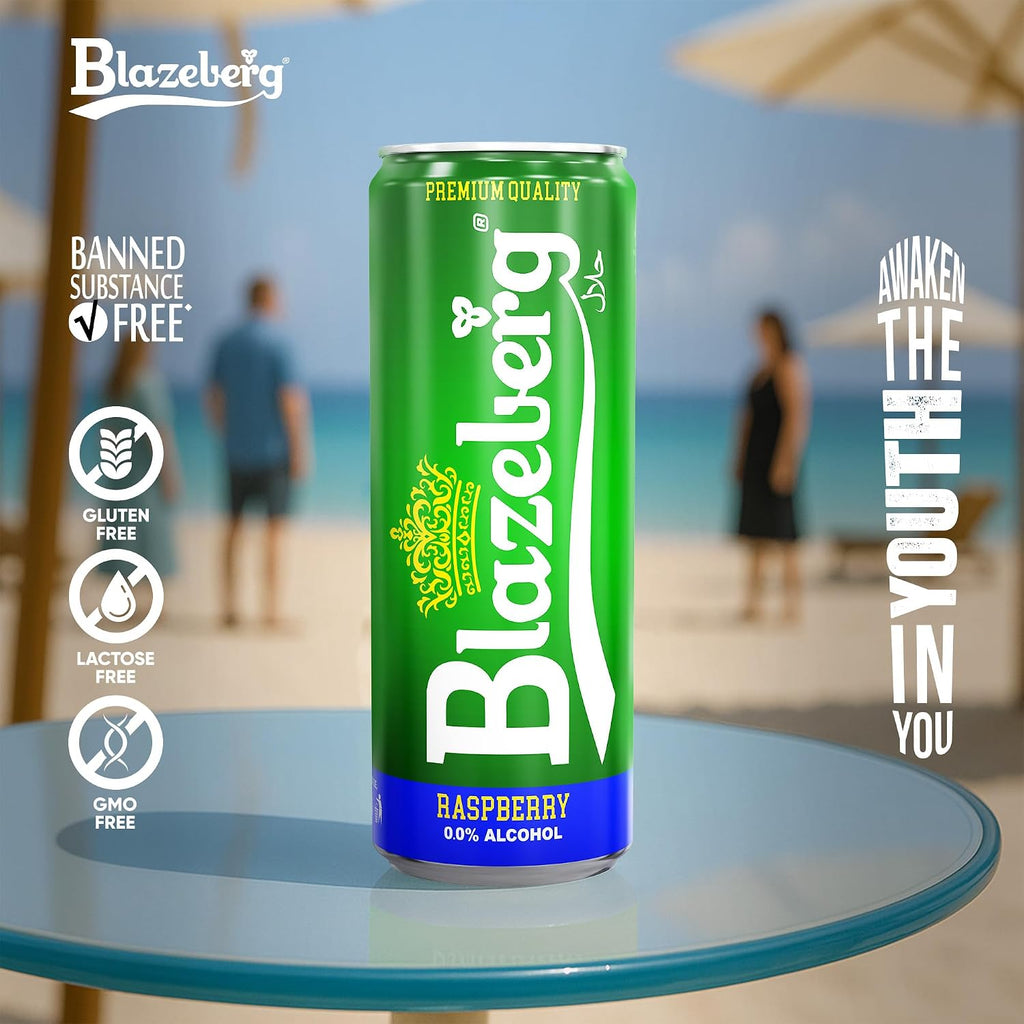 Blazeberg Raspberry Malt Flavour Drink, 0.0% Alcohol, Banned Substance Free, 355ml, Pack - photo 2