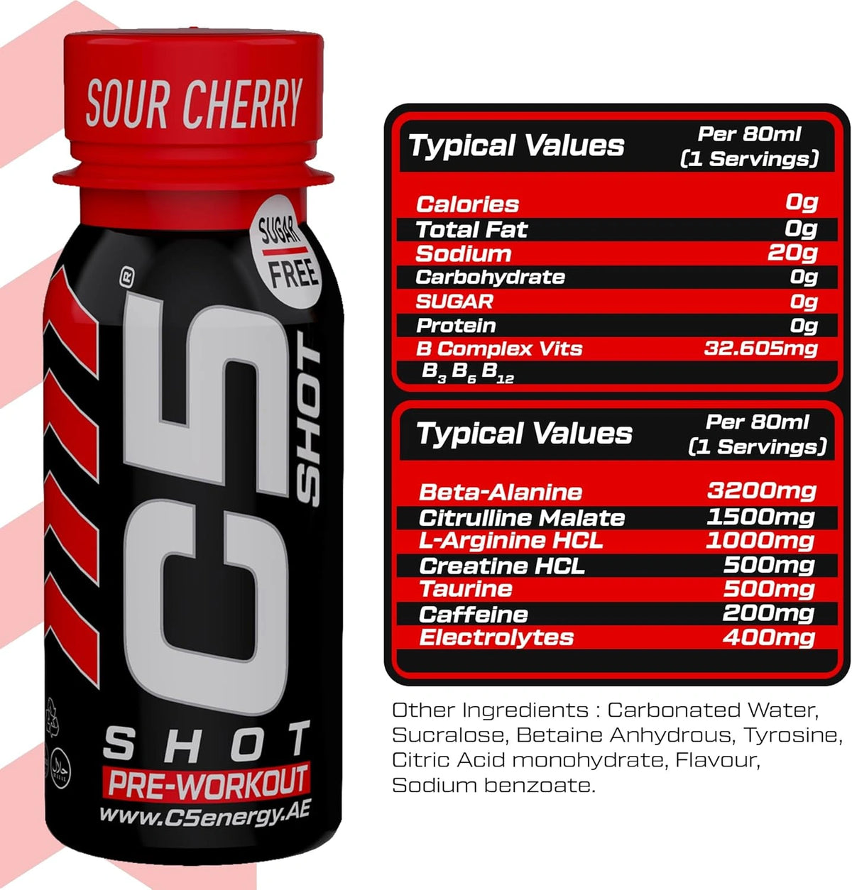 C5 SHOT Pre-Workout Drink | 80ml Liquid Shot | 200mg Caffeine - Sour Cherry - photo 6