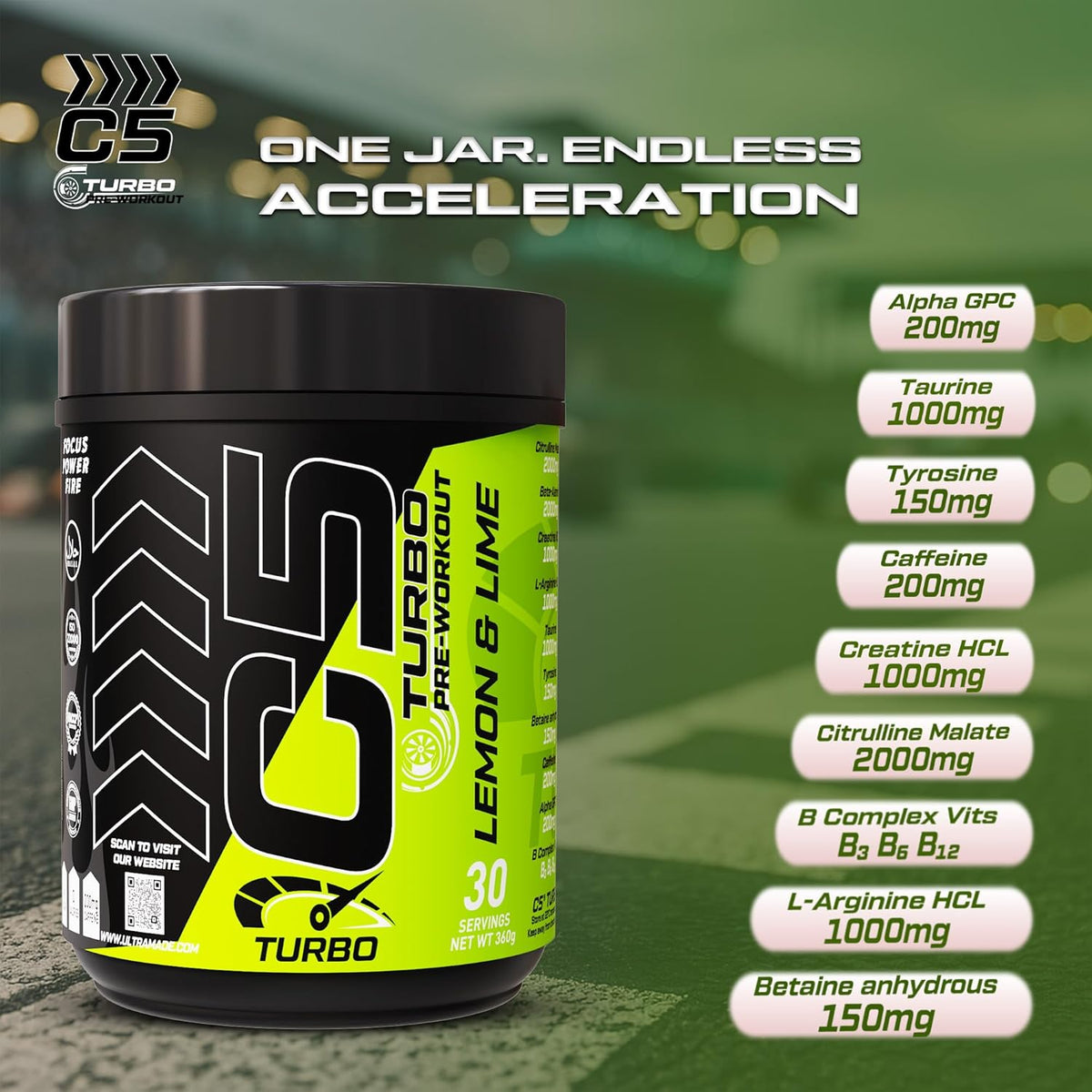 C5 Turbo Pre-Workout Powder –Lemon & Lime - Focus, Endurance & Performance Support – 30 - photo 4