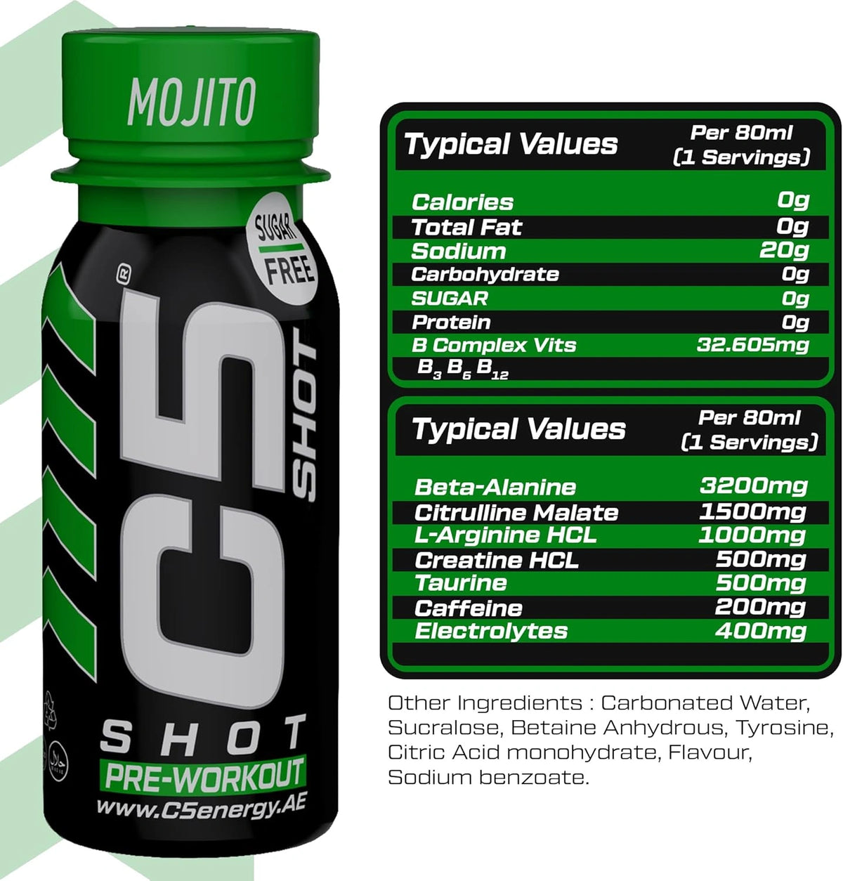 C5 SHOT Pre-Workout Drink | 80ml Liquid Shot | 200mg Caffeine - Mojito - photo 6