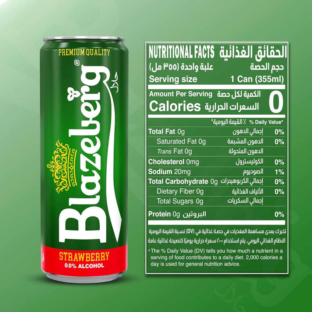 Blazeberg Strawberry Malt Flavour Drink, 0.0% Alcohol, Banned Substance Free, 355ml, Pack - photo 3