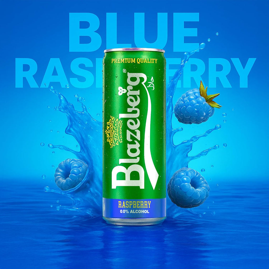 Blazeberg Raspberry Malt Flavour Drink, 0.0% Alcohol, Banned Substance Free, 355ml, Pack - photo 3