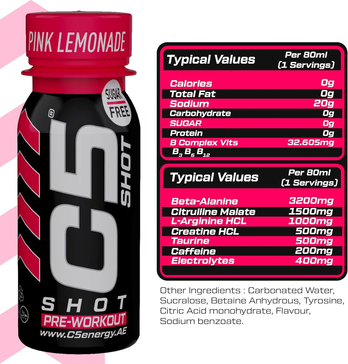 C5 SHOT Pre-Workout Drink | 80ml Liquid Shot | 200mg Caffeine -Pink Lemonade - photo 5