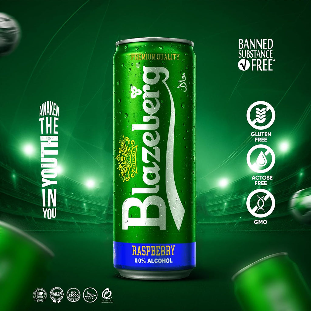 Blazeberg Raspberry Malt Flavour Drink, 0.0% Alcohol, Banned Substance Free, 355ml, Pack - photo 4