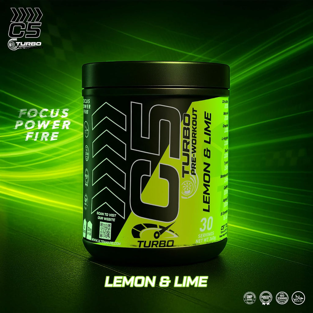 C5 Turbo Pre-Workout Powder –Lemon & Lime - Focus, Endurance & Performance Support – 30 - photo 2