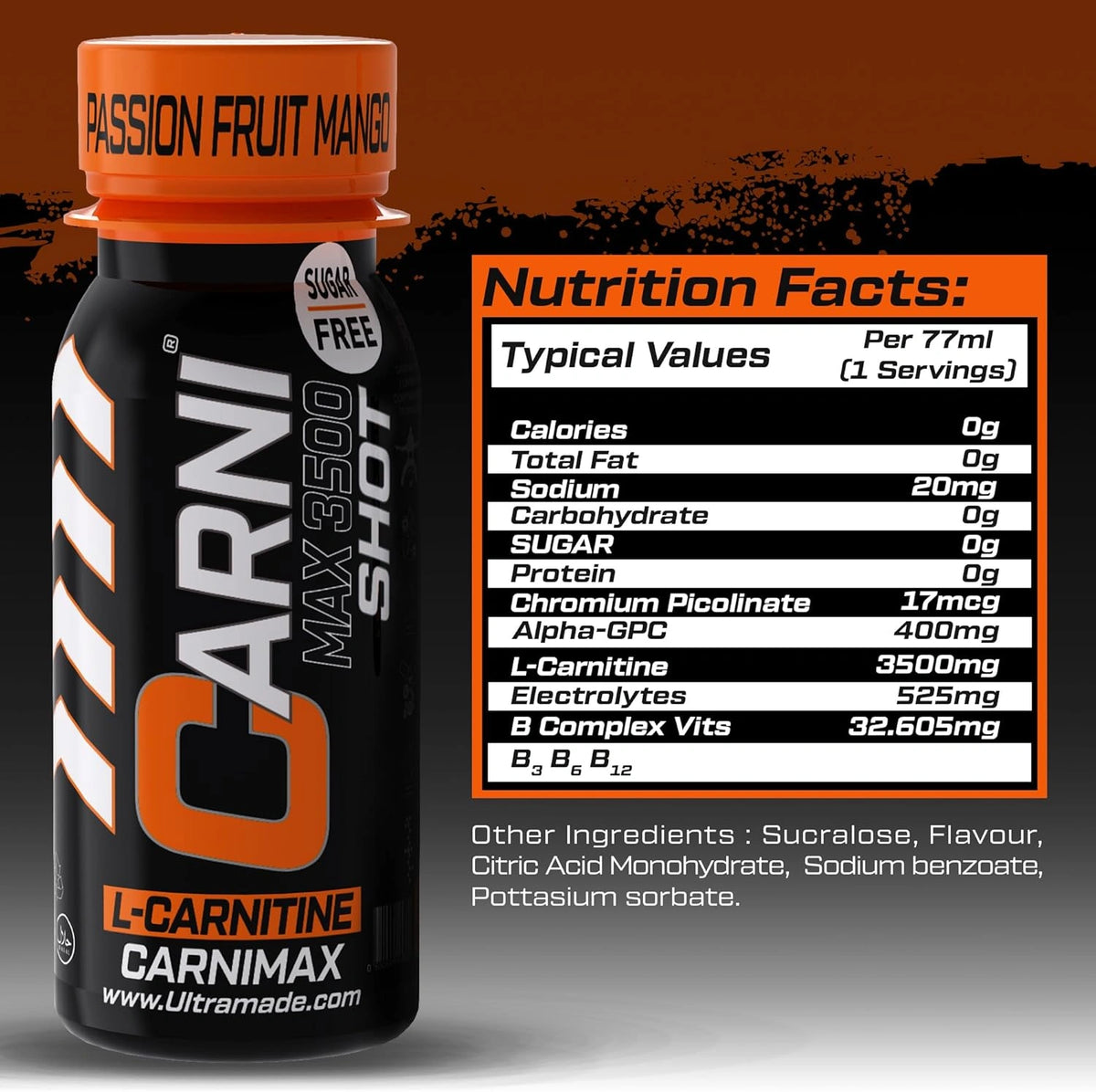 Carni Shot L-Carnitine Sugar-Free Passion Fruit Mango Pack of 12 - photo 4