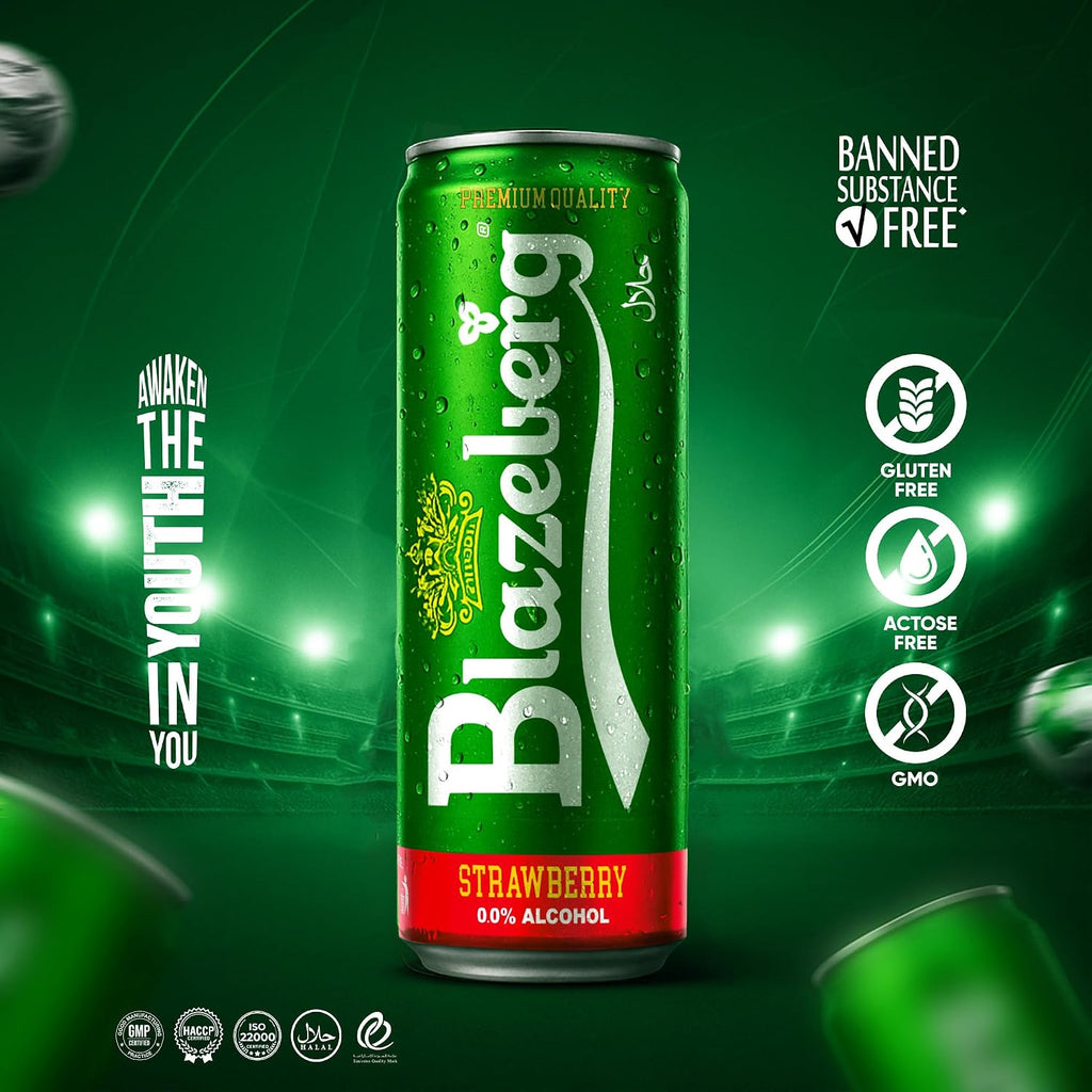 Blazeberg Strawberry Malt Flavour Drink, 0.0% Alcohol, Banned Substance Free, 355ml, Pack - photo 5