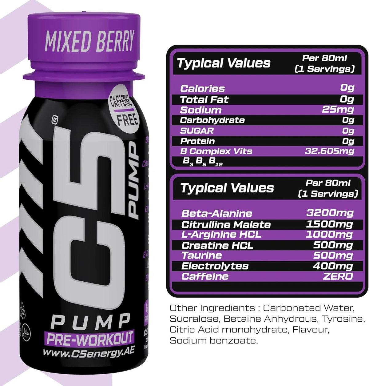 C5 PUMP Shot Pre-Workout, Caffeine-Free (Pack of 12, Mixed Berry) - photo 6