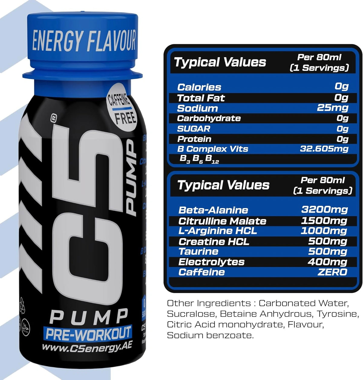 C5 PUMP Shot Pre-Workout, Caffeine-Free (Energy flavour Pack of 12) - photo 6