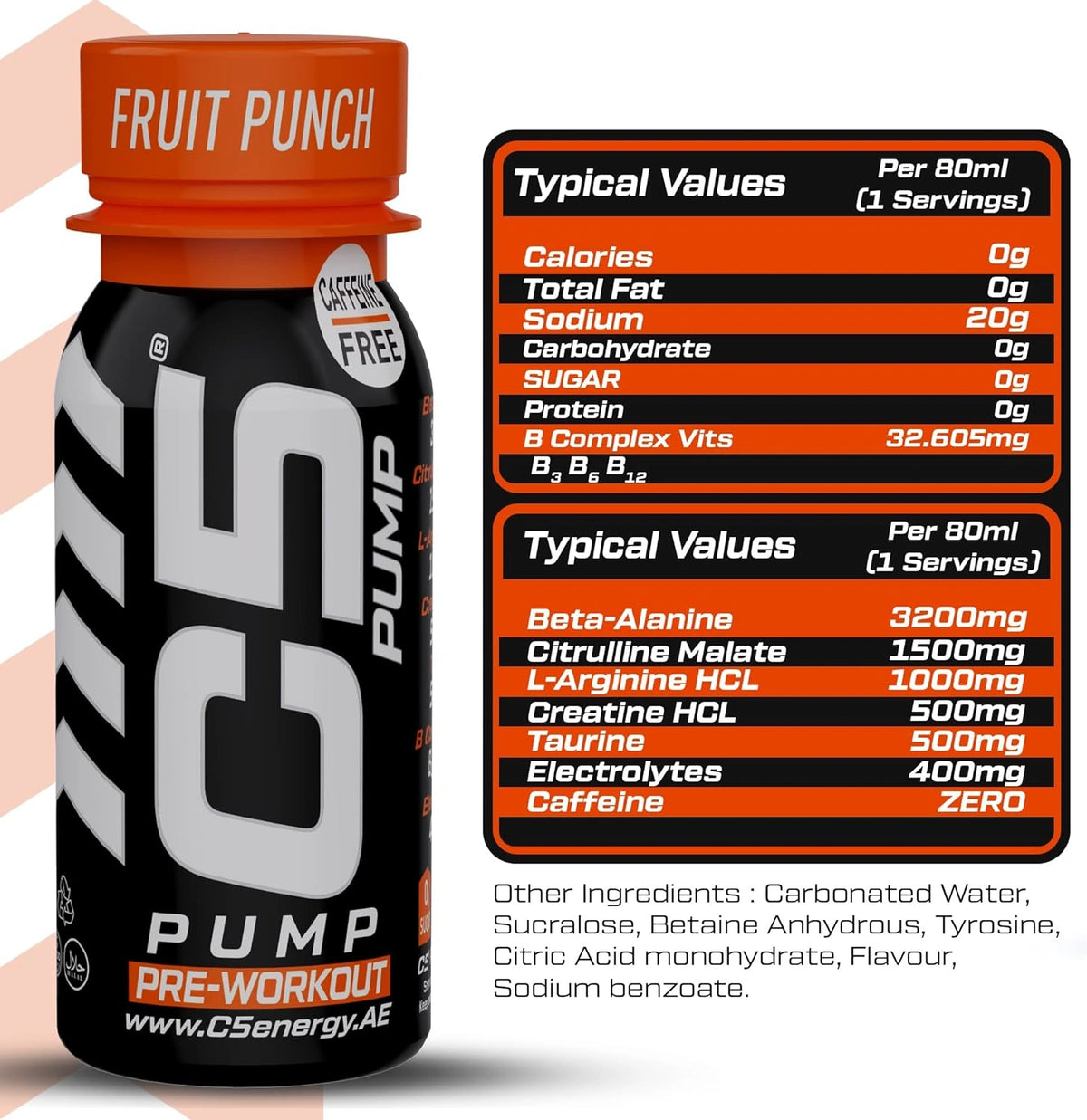 C5 PUMP Shot Pre-Workout, Caffeine-Free (Pack of 12, Fruit Punch) - photo 5