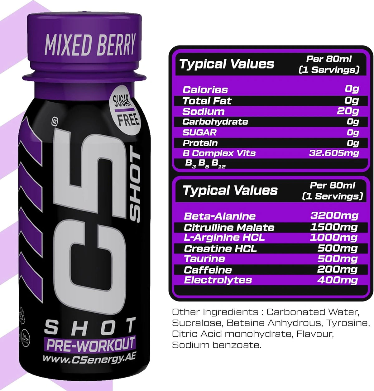 C5 SHOT Pre-Workout Drink | 80ml Liquid Shot | 200mg Caffeine - Mixed Berry - photo 6