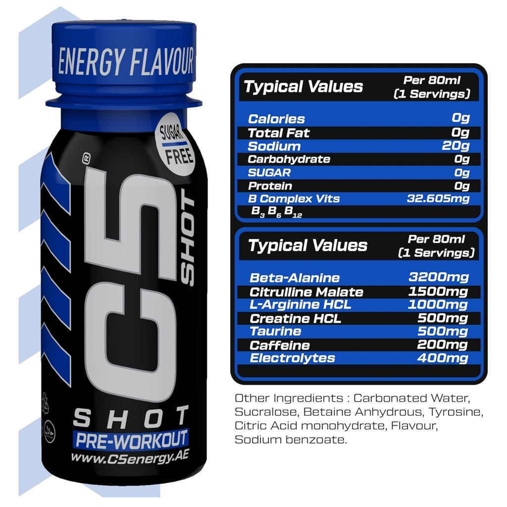 C5 SHOT Pre-Workout Drink Energy Flavour | 80ml Liquid Shot | 200mg Caffeine - photo 4