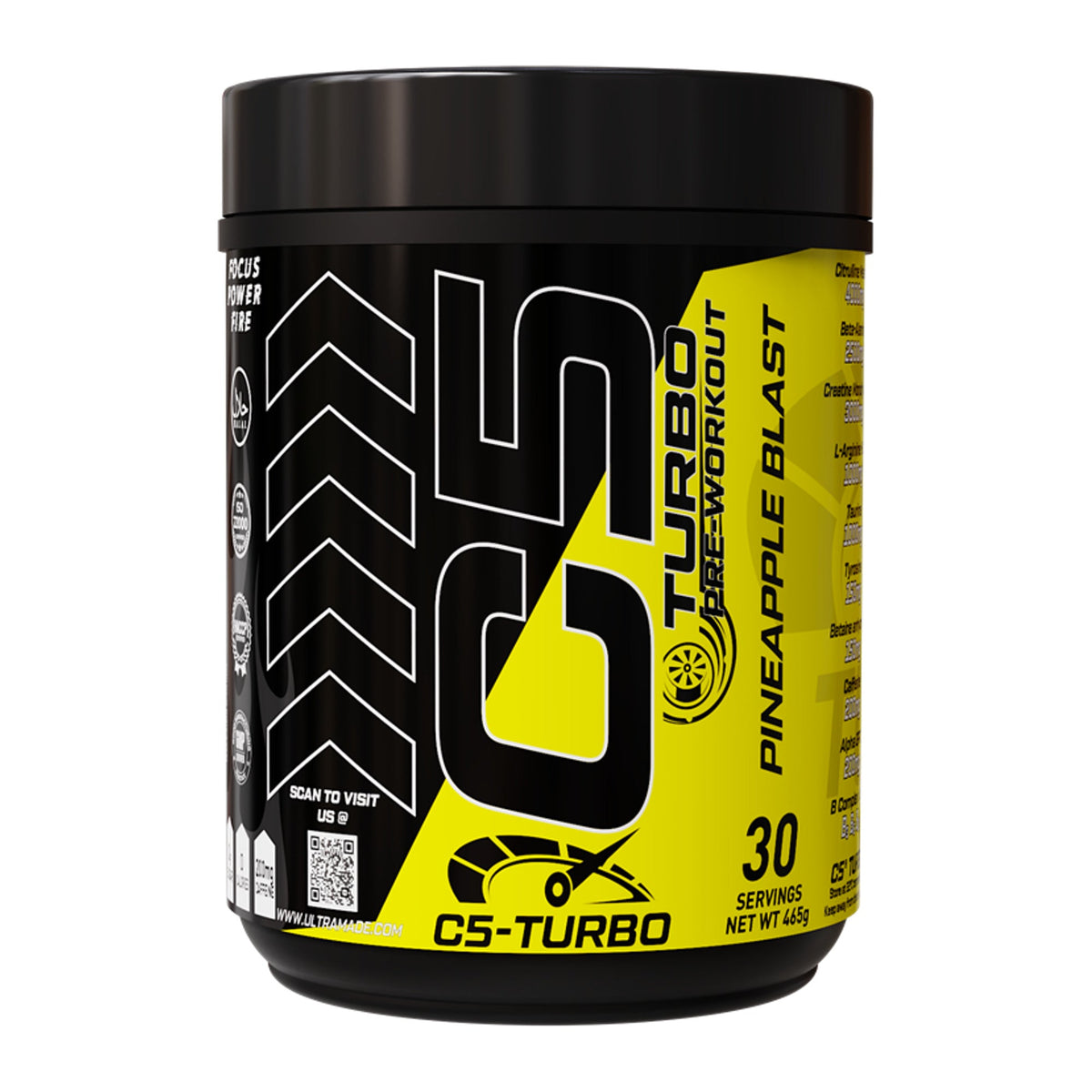 C5 Turbo Pre-Workout Powder – Pineapple Blast – Focus, Endurance & Performance Support – 30 Servings - Ultramade