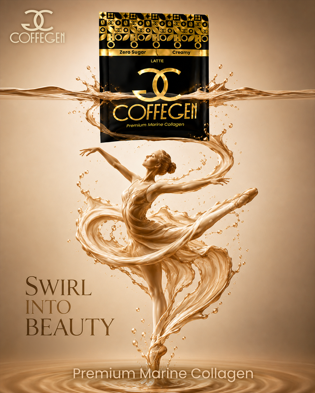 CoffeGen Latte Premium Marine Collagen Coffee - 12 x 15g Sachets - photo 3