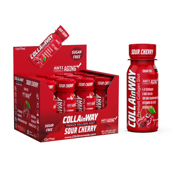 مشروب الكولاجين الممتاز COLLAinWAY - كرز حامض - 5000 ملجم (عبوة من 12 قطعة)