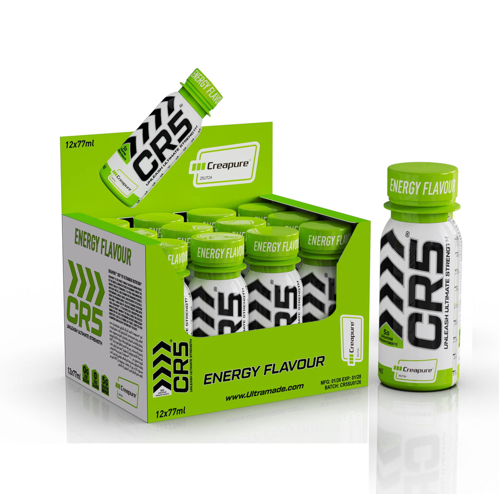 CR5® Creatine Shot Energy Flavour 5g -77 ml – 100% Creapure® Creatine Monohydrate, pack of 12 - Ultramade UAE