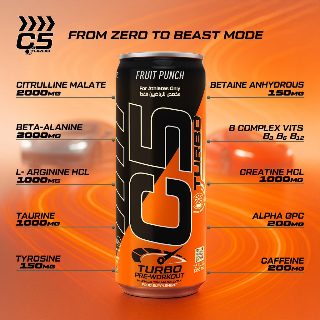 C5 Turbo Pre-Workout Drink – Fruit Punch – 355 ml | 200 mg Caffeine - photo 2