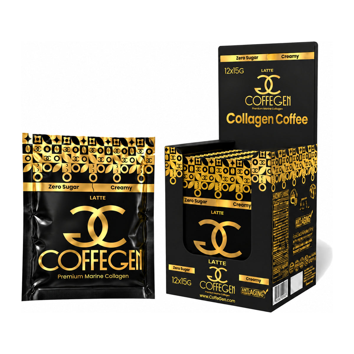 CoffeGen Latte Premium Marine Collagen Coffee - 12 x 15g sachets