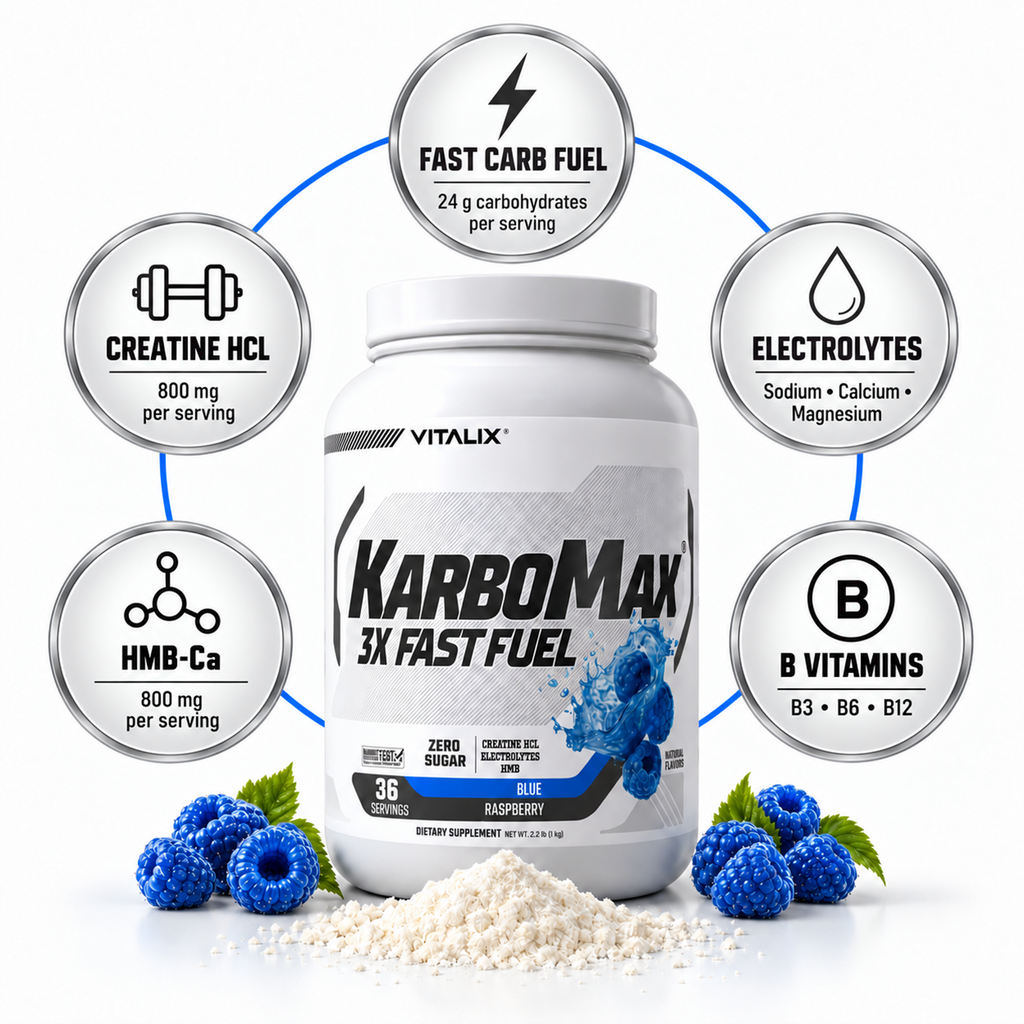 VITALIX KARBOMAX 3X FAST FUEL Blue Raspberry 1 kg - key selling points