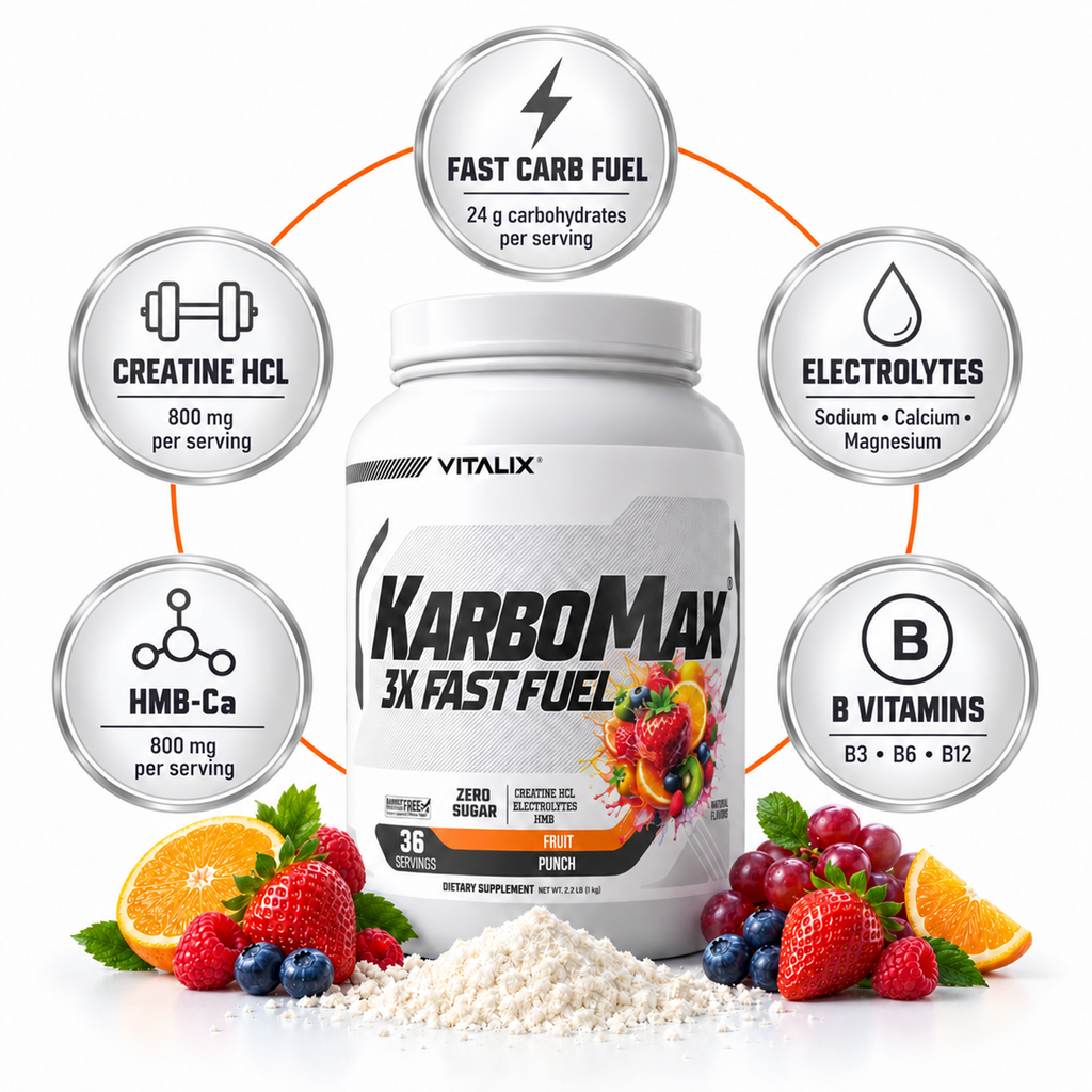 VITALIX KARBOMAX 3X FAST FUEL Fruit Punch 1 kg - key selling points
