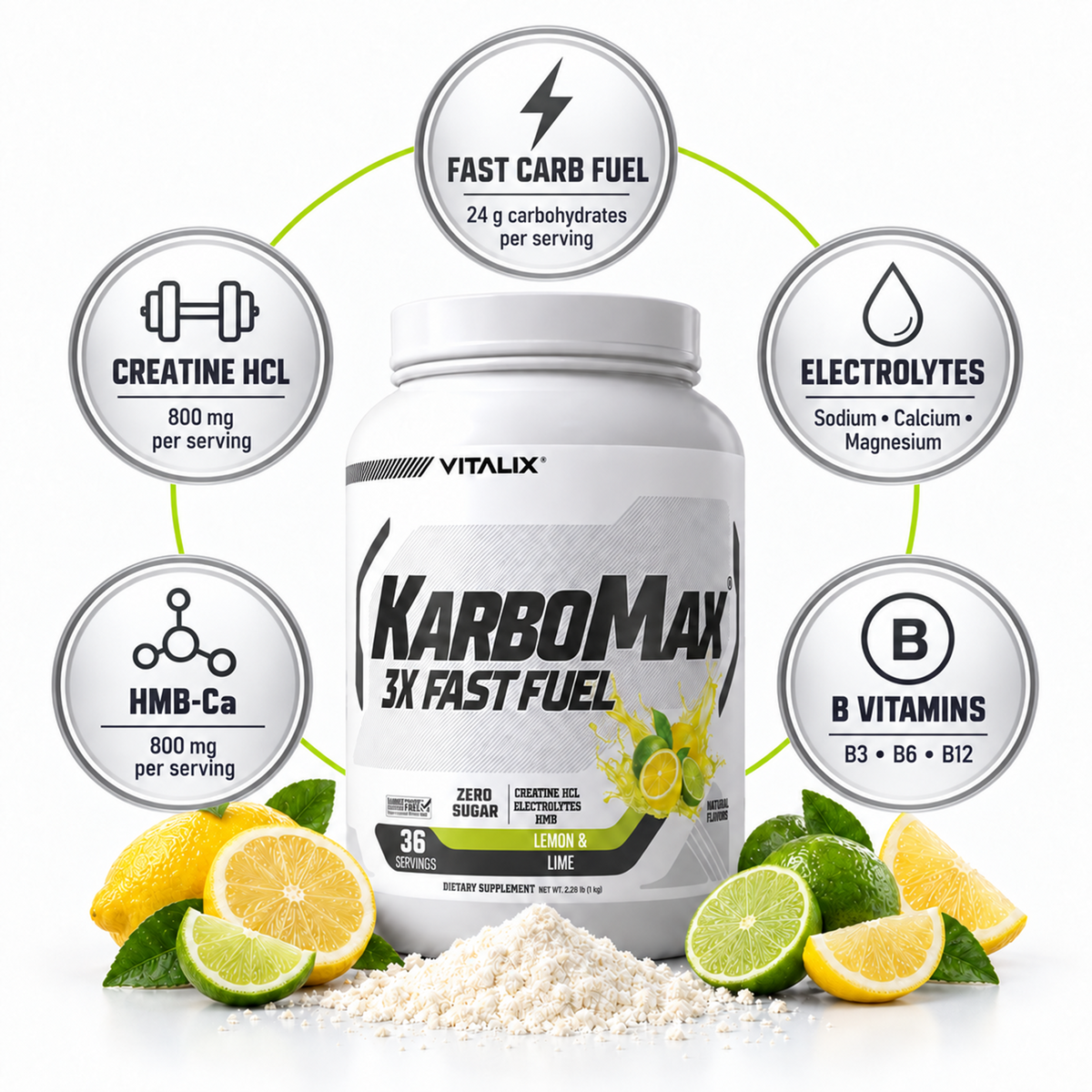 VITALIX KARBOMAX 3X FAST FUEL Lemon & Lime 1 kg - key selling points